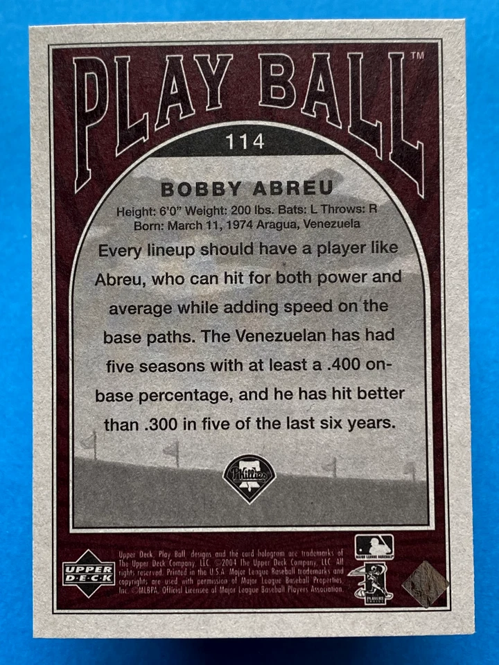 2004 Upper Deck Play Ball Bobby Abreu #114 - Image 2 of 2