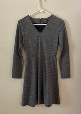 Madewell Heather Gray Bridgewalk V-Neck Long Sleeve Fit and Flare Dress Size 2