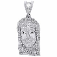 10K WeißGold Diamant Jesus Gesicht Teile AnhäNger 1.30 \ Herren Pave 0.75 Karat"