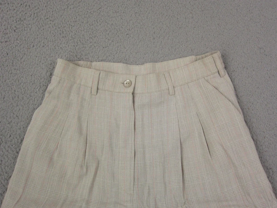 Pantalones cortos de cola vintage para mujer 8 beige a cuadros tiro alto plisados lana damas años 80 Foto 2 de 4