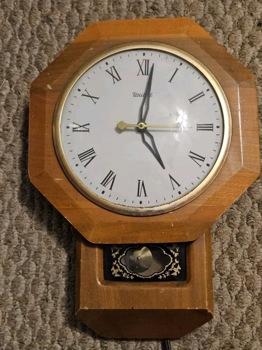 Vintage Working 1950's United Clock Co. Octagon Drop Electric Wall