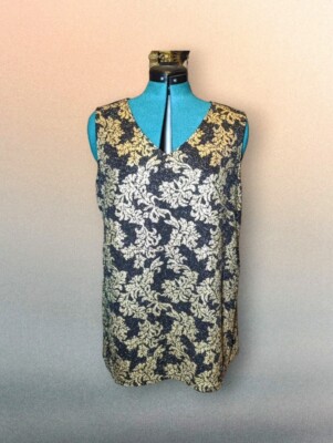 COCOMO Black Gold Sleeveless Tank Top SPARKLE Metallic Floral Women's Large NWT