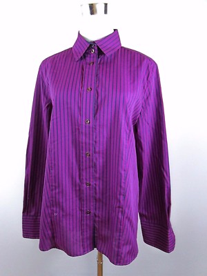 ETERNA Women's Purple Striped Classic Long Sleeve Blouse Shirt Top sz 16 XL BD67