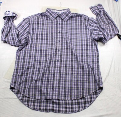 Robert Graham Purple Plaid Long Sleeve Button-Down Shirt With Contrast Cuffs & C