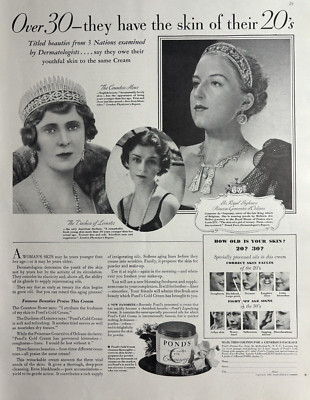 1934 Ponds Cold Cream Cleansing Countess Howe Duchess Leinster Vintage Print Ad