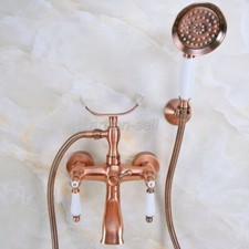 Antique Red Copper Bathroom Wall Mount Clawfoot Bath Tub Faucet Handheld Shower