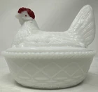 Westmoreland Vintage Hen On Nest Milk Glass Covered Dish 2 Pc 6”