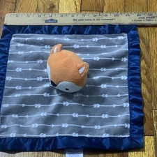 Parents Choice  Baby security Blanket Grey Navy Blue Satin Lovey 12" Lovey Plush