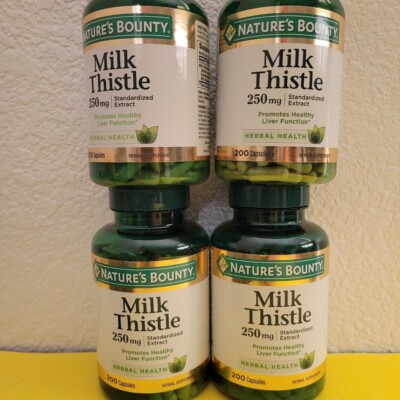 Lot of 4 Nature s Bounty Milk Thistle 250mg Liver Function Herbal 200 Caps Each