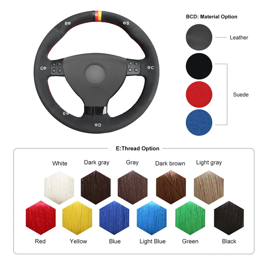 Hand Sewing Custom Black Suede Steering Wheel Cover for Volkswagen VW EOS MK5 - Изображение 3 из 4