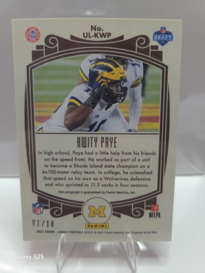 2021 Legacy Rookie RC Under The Lights Kwity Paye SP Autograph Pink /10 Colts - Image 2 of 2