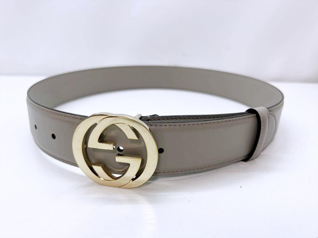GUCCI Interlocking Leather Belt 75 gray 546386  DDU
