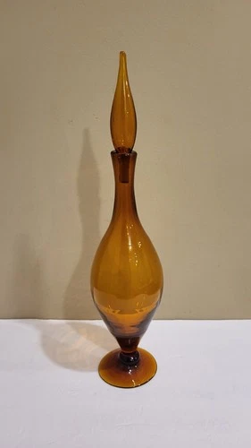 BLENKO Art Glass BIG # 6528  Amber Footed Decanter Bottle JOEL MYERS MCM