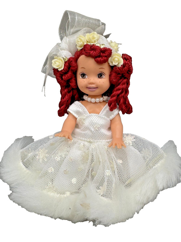 ~DS LOT M DRESSED BARBIE DOLL KELLY IN HANDMADE OOAK DRESS WHITE REROOT