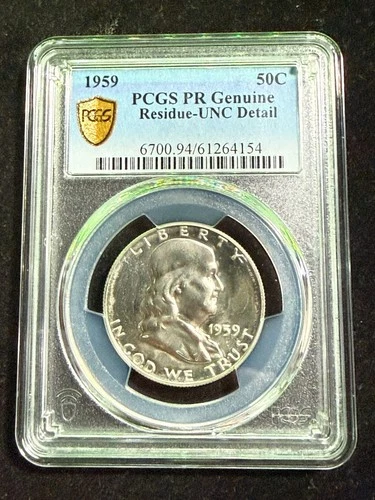 1959 FRANKLIN HALF DOLLAR PCGS PR GENUINE UNC DETAIL RESIDUE