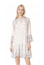 GANNI Floral Lace Mini Dress Sz 36 Romantic Ruffle Tiered Bell Sleeve Designer