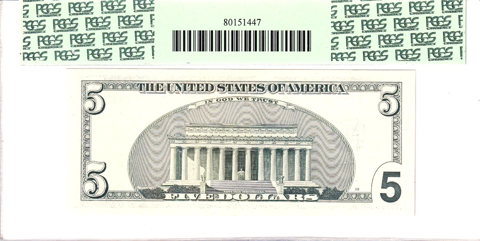 2001 $5 FRN STAR PCGS 64PPQ Fancy TRUE 0/1 BINARY Serial #CL01110101* - Image 2 of 2