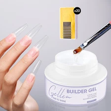 Clear Builder Gel for Nails, 30G Hard Gel Nail Extension with 20 Pcs Forms, UV/L
