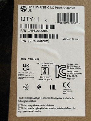 NEW GENUINE HP 45W USB-C LC Power Adapter 1MZ01AA#ABA for Any USB-C Laptop PC