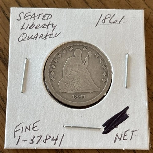 1861 Seated Liberty Quarter 25C Ungraded Good Details 90% Silver US Coin