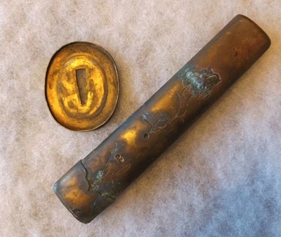 Ancienne Poignée En Laiton Ou Cuivre De Katana Ou Autre couteau Japonais 17cm - Photo 1/4