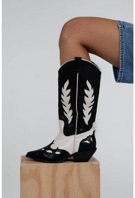 DE. WOMEN KNEE HIGH BOOTS LADIES COWBOY POINTED TOE LOW HEEL BIKER SHOES SIZES