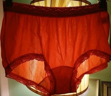 Vintage Lorraine Ruby Red Silky Soft Sheer Nylon Lace Sissy Granny Panties S EUC