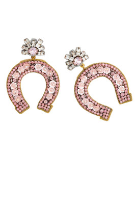 Myra Rose Quartz Horseshoe 2.5 Inch Dangling Earrings