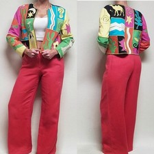 Vintage 90s Max Studio Coral Linen Knit High Rise Wide Leg Palazzo Pants 4