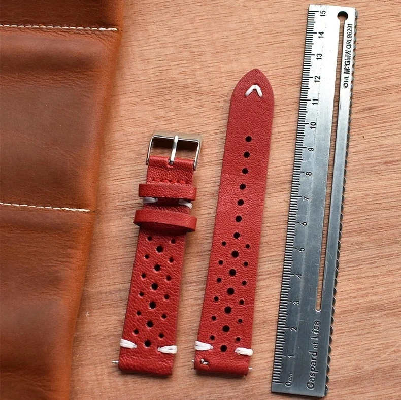 Cinturino pelle traforato testa di moro marrone nero rosso 18mm 20mm 22mm 24mm - Immagine 3 di 4