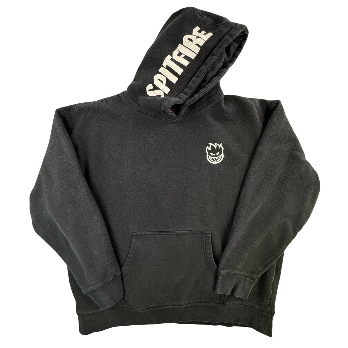 Y2K VTG Spitfire Wheels Flame Boy Hoodie Mens Black Pullover Skate