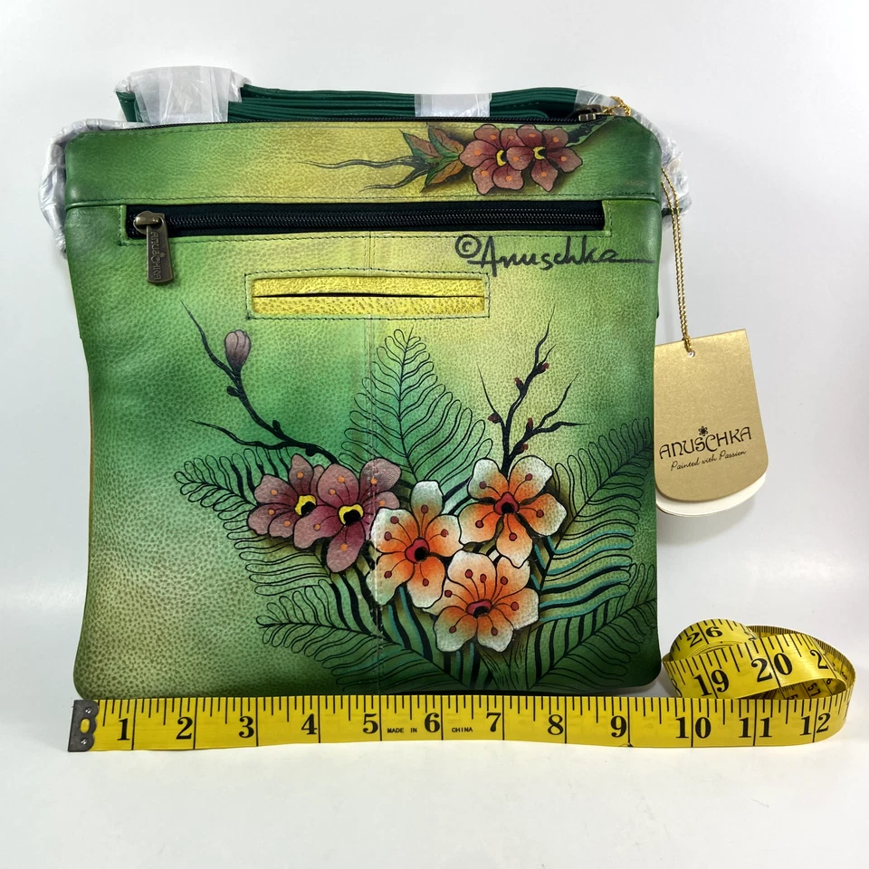Bolso Bandolera Anuschka Pavo Real Pintado a Mano Multi-Bolsillo Cuero Sillín Etiquetas Nuevas Foto 3 de 4