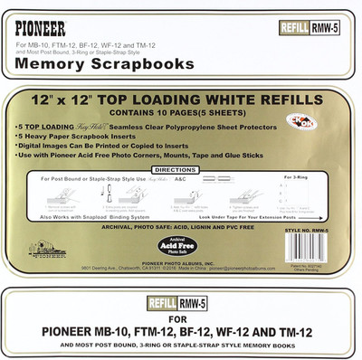 Bund Top Loading Page Protectors with White Inserts, 12 by 12-Inch, 5-Pack
