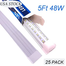 5FT 25Pack LED Shop Light T8 Linkable Ceiling Tube Fixture 48W Daylight V Shaped