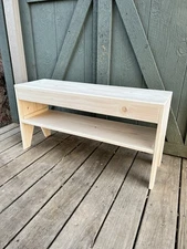 Wood Bench with Storage Shelf - Solid Top