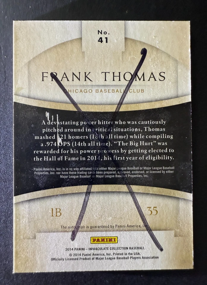 2014 Panini Immaculate Collection Frank Thomas AUTO RARE FACTORY X-OUT 1/10 - Image 2 of 2