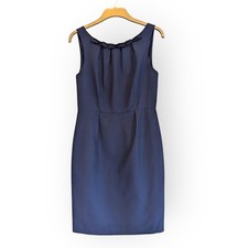 L.K. BENNETT Navy Blue Silk Blend Bow Neckline Shift Dress UK 12 Work Wedding