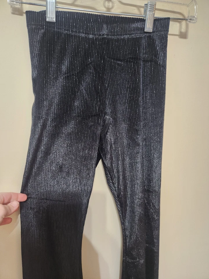 Leggings Acampanados Brillantes Terciopelo Aplastado Azul Marino Antiguo para Niñas Negros Talla M (8) NUEVO Foto 3 de 4