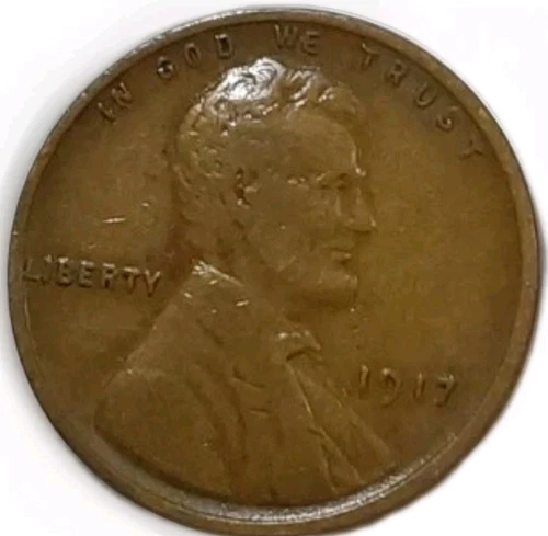 1917 Lincoln Wheat Cent Penny Fine Glossy Brown Coin  FREE SHIPPING!