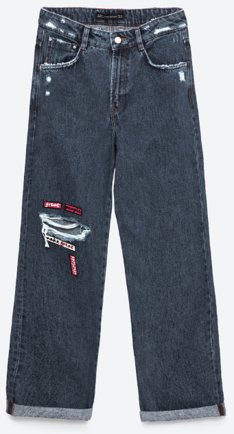 Zara high-rise mom-fit vintage patch ripped denim jeans-size