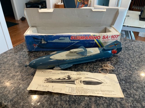VINTAGE SPANISH MADE B/O RANETTA SUBMARINO SUBMARINE SA-107 FULLY WORKING IN BOX