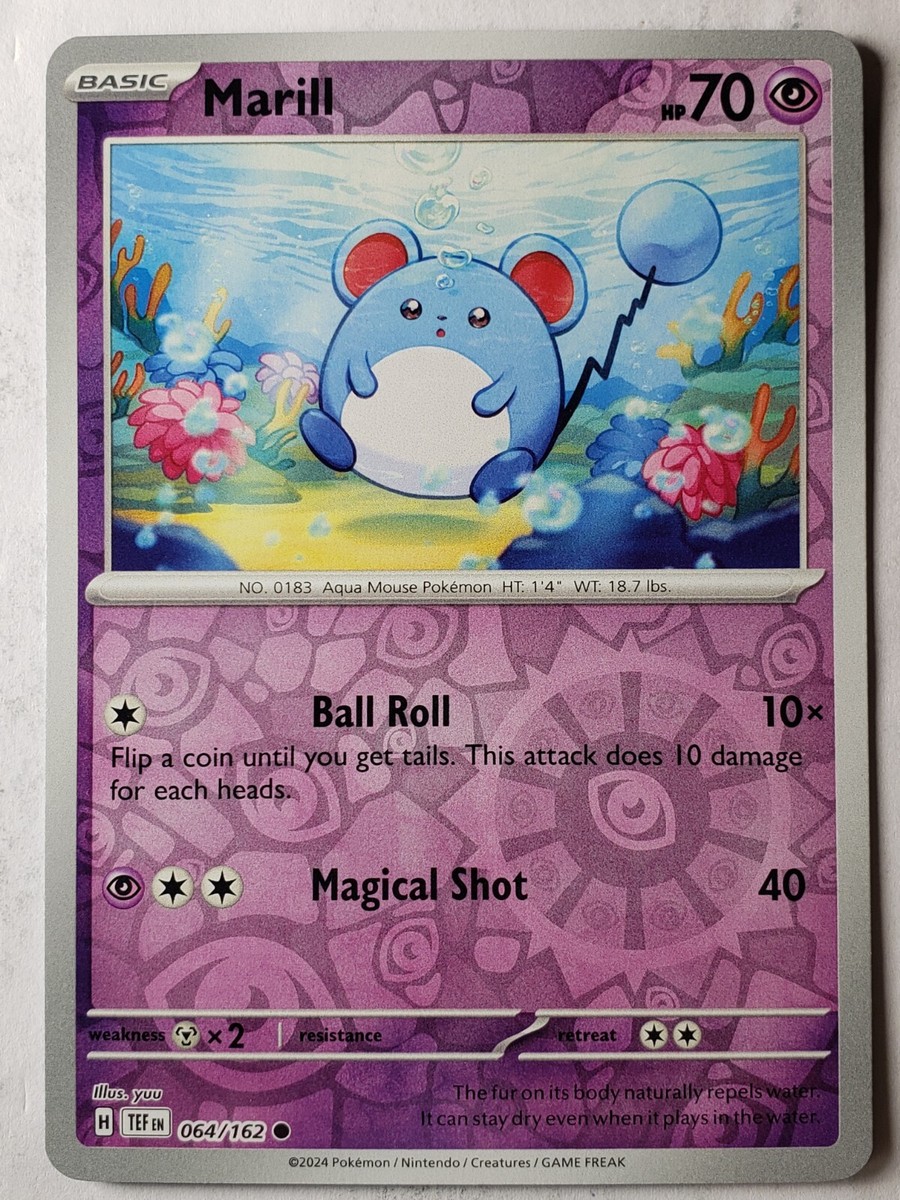 REVERSE HOLO Marill 064/162 NM / M - Temporal Forces Pokemon Card
