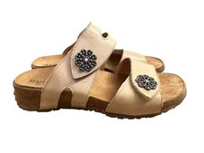 Haflinger Pansy Beige Leather 2 Strap Sandals Slide Womens Size EU 38 US 7 B18