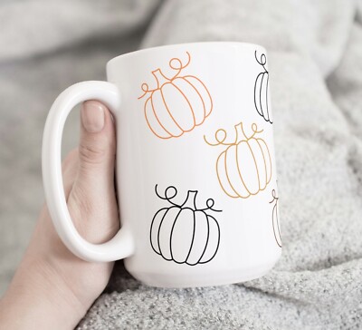 Fall Pumpkins Coffee Tea Mug Cup 15 Oz Ceramic,  Autumn Gift by Mugzan