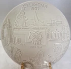 Frankoma Pottery 1907 46th. State Oklahoma Plate White Sand- signed John Frank