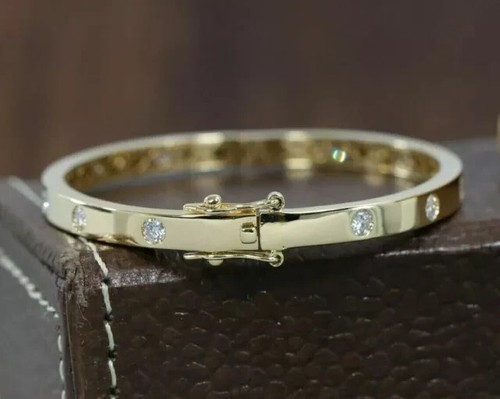 1.5ct Round Lab Created Diamond Women's Bangle Bracelet 14k Yellow Gold Finish - Picture 3 of 12