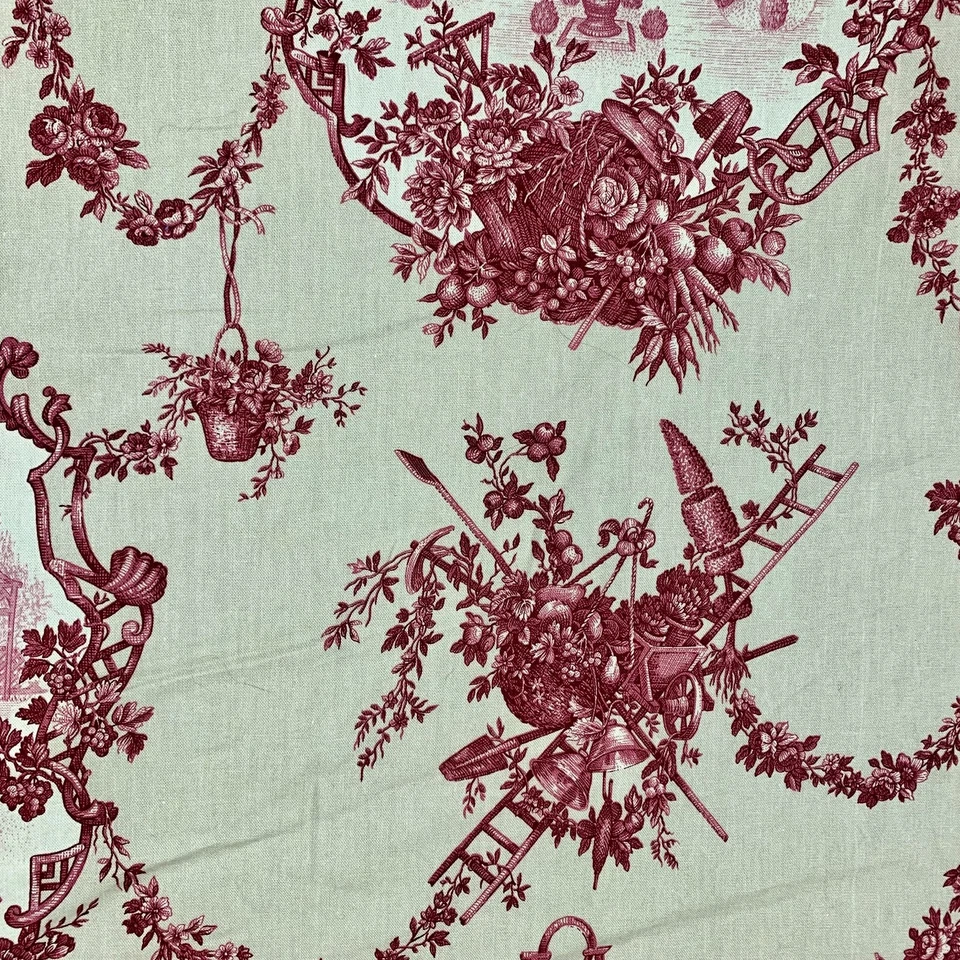 New Braemore Chinoiserie Chinese Garden Toile Fabric 6 yds Rose on Honeydew - Image 3 of 4