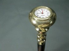 Vintage Victorian Foldable Clock Brass Head Handle Wooden Walking Stick Cane
