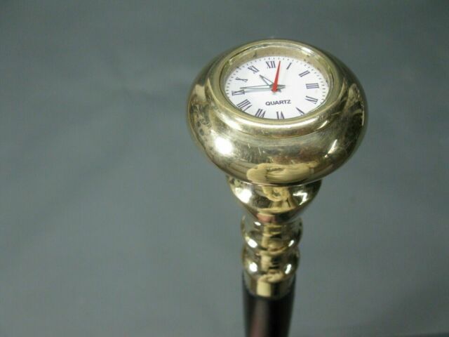 Vintage Victorian Foldable Compass Brass Head Handle Wooden Walking Stick Cane