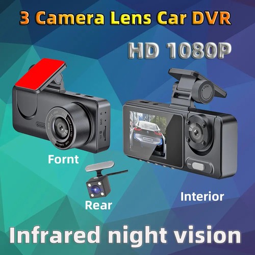 1080P HD 3-Way Dash Cam: Front, Rear, Interior with G-Sensor Tech - Picture 2 of 11